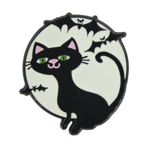 GLOW IN THE DARK Cat Enamel Pin Moon Bats Cute Halloween Wiccan Goth Apparel NWT